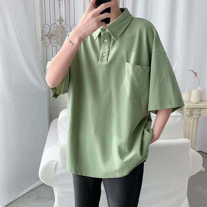 Áo thun polo ngắn tay màu xanh bơ trẻ trung