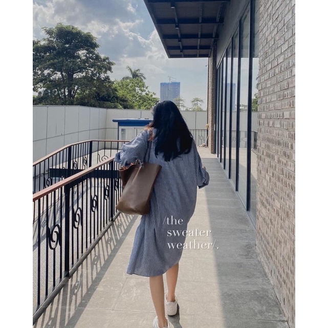 VÁY SƠ MI KẺ NHỎ DÀI TAY FORM RỘNG
