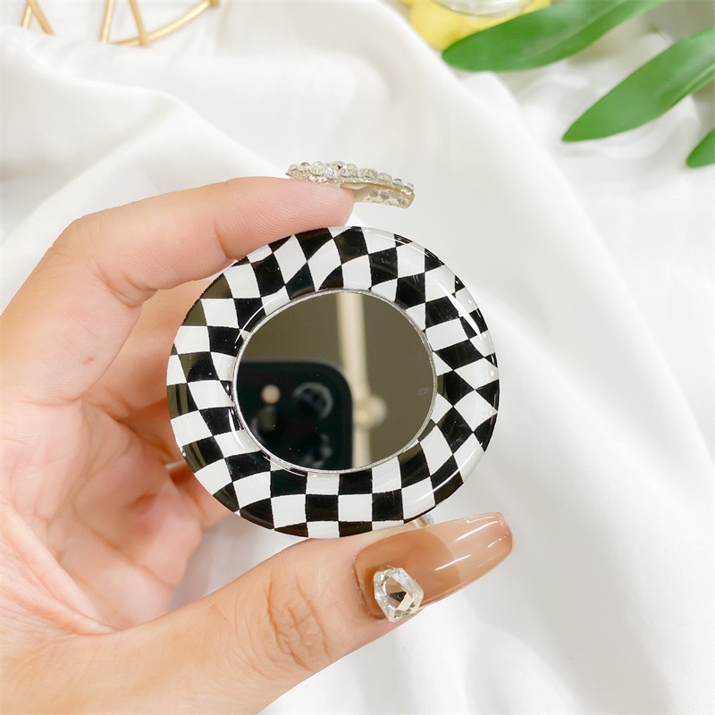 Giá đỡ điện thoại Popsocket có gương viền caro | candylab.official