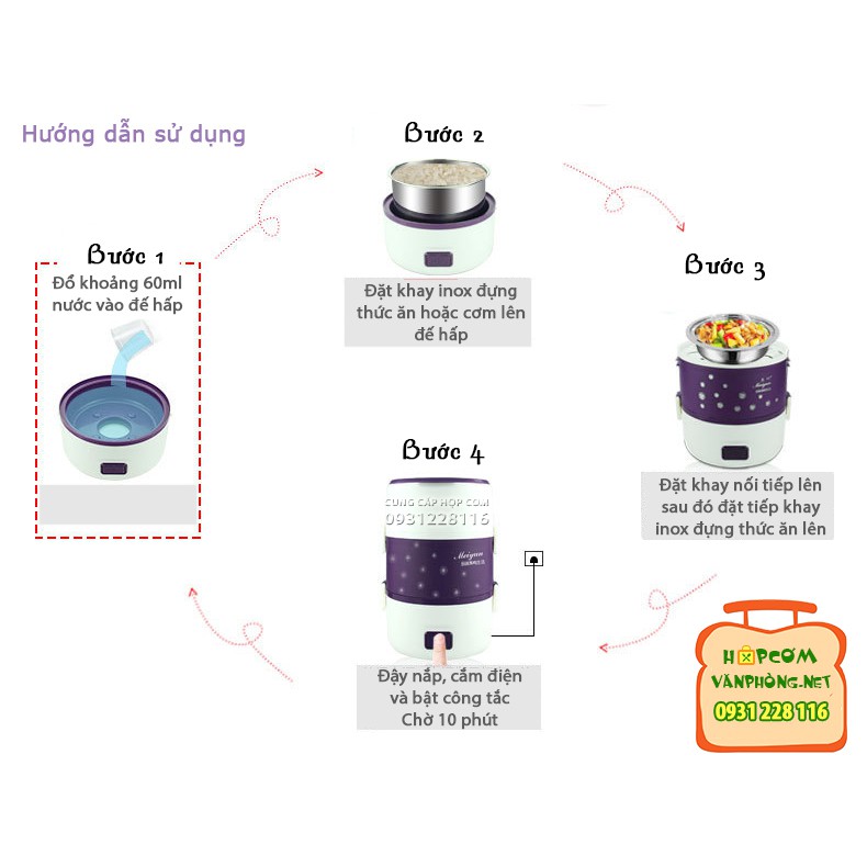 Hộp cơm cắm điện inox 3 tầng Meiyun | BigBuy360 - bigbuy360.vn