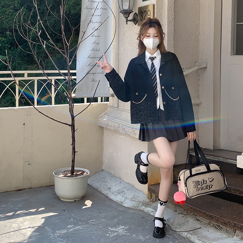 Áo Khoác denim In Họa Tiết Da Báo Thời Trang Dành Cho Nữ