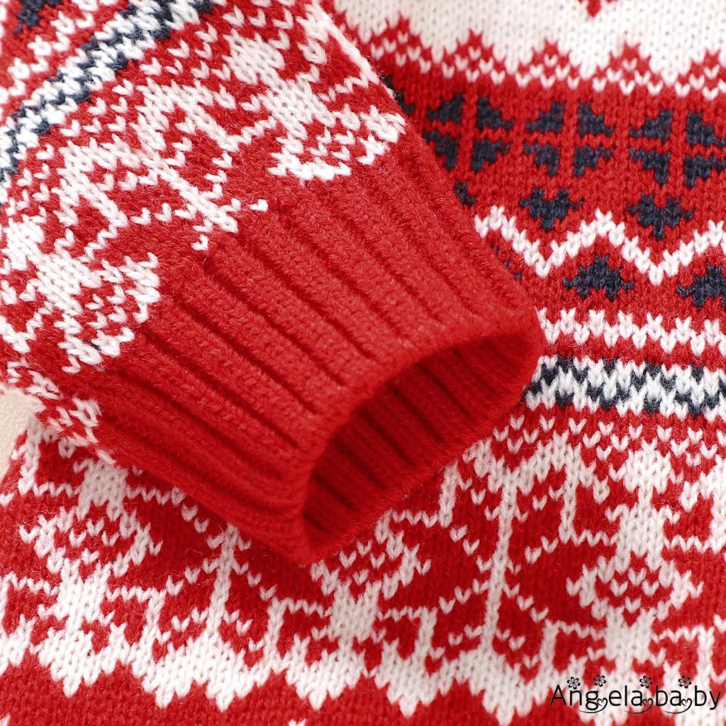 Bộ Áo Liền Quần Tay Dài Cổ Tròn In Họa Tiết Giáng Sinh + Mũ Dệt Kim Thời Trang Mùa Đông Cho Bé 0-18 Tháng Tuổi