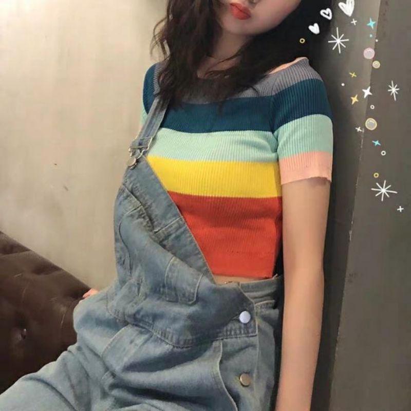 áo len kẻ ngang croptop hàng quảng châu chất đẹp | BigBuy360 - bigbuy360.vn