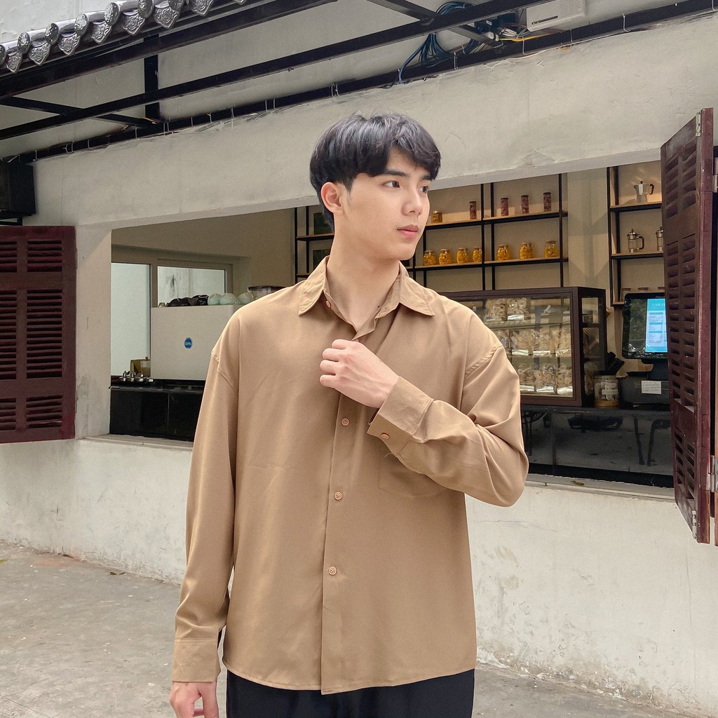 Áo sơ mi dài tay basic túi trước ngực , áo thun nam nữ trơn unisex , Odin Clothing