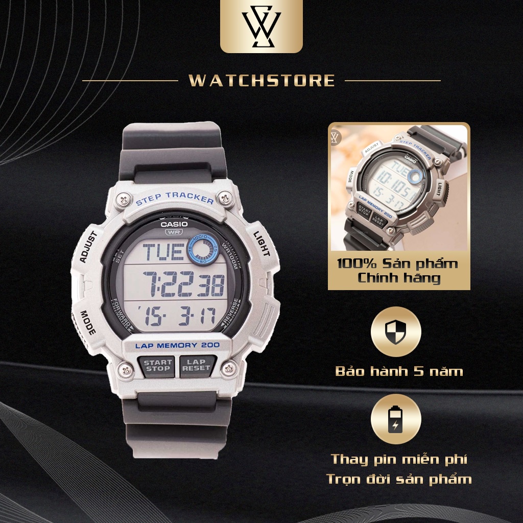 Đồng Hồ Điện Tử Nam Casio WATCHSTORE WS-2100H-1A2VDF Thiết Kế Kính Nhựa 48mm, Độ Chịu Nước 10ATM, Vỏ Nhựa Cao Cấp