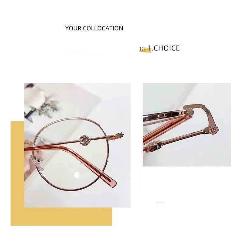 Kính bảo vệ bức xạ của phụ nữ hàn quốc Kính cận thị hình mặt trăng chất liệu kim loại trừ kính 0 ° đến -600 °