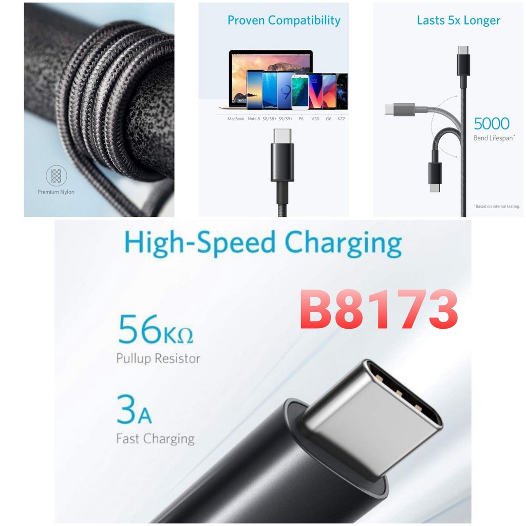 Cáp sạc nhanh USB Type C Anker PowerLine+ Plus A8265 A8266 A8022 B8173 siêu bền cho Samsung LG Google Tuấn Hà Store