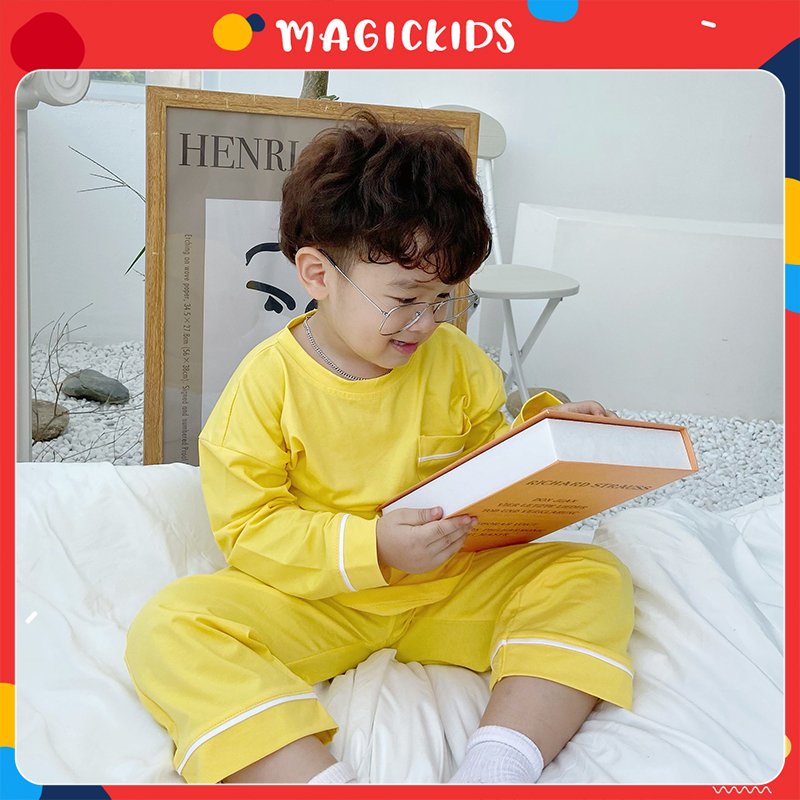 Bộ cotton dài tay cho bé trai bé gái Magickids quần áo trẻ em thu đông co giãn thấm hút mồ hôi BR21042