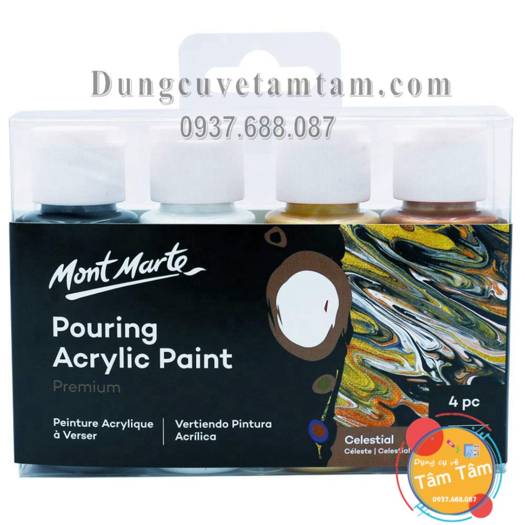 Bộ màu đổ, màu chảy Mont Marte Premium Pouring Acrylic Paint set 4 chai 60ml-Celestial-PMPP4206 - [Dụng cụ vẽ tâm tâm]