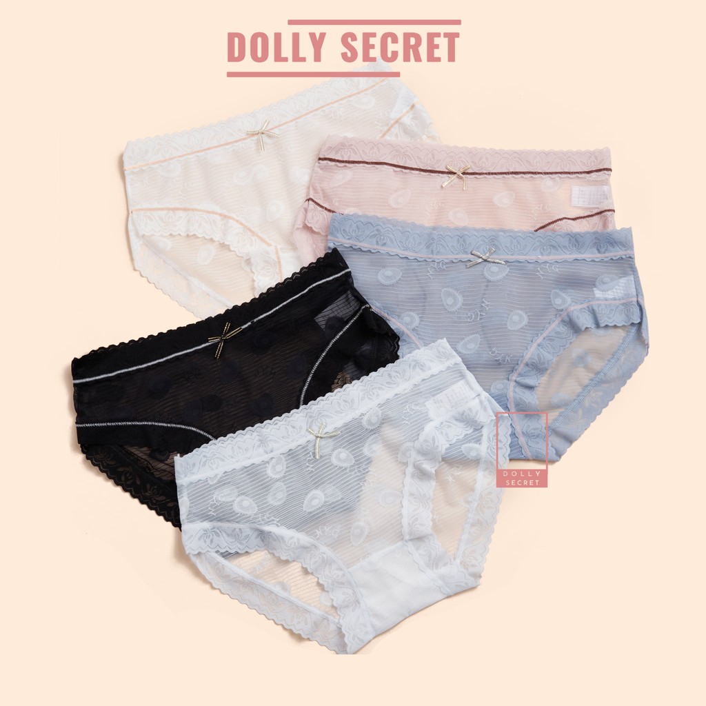 Quần Lót Ren Xuyên Thấu Sexy Gợi Cảm Cao Cấp Đính Nơ Họa Tiết Trái Bơ Mềm Mại Chống Hằn DOLLY SECRET QL047