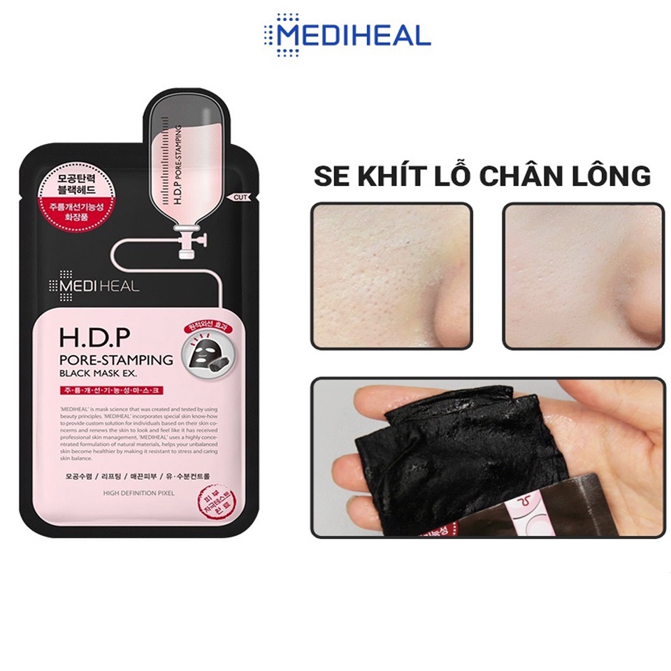 Mặt nạ Mediheal HDP Pore Stamping Black, mặt nạ than hoạt tính chống lão hóa mờ nếp nhăn