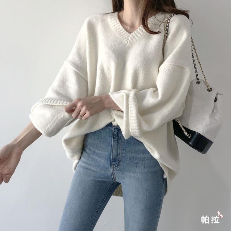 Pala✨ Áo Sweater cổ chữ V dáng rộng phong cách hàn quốc