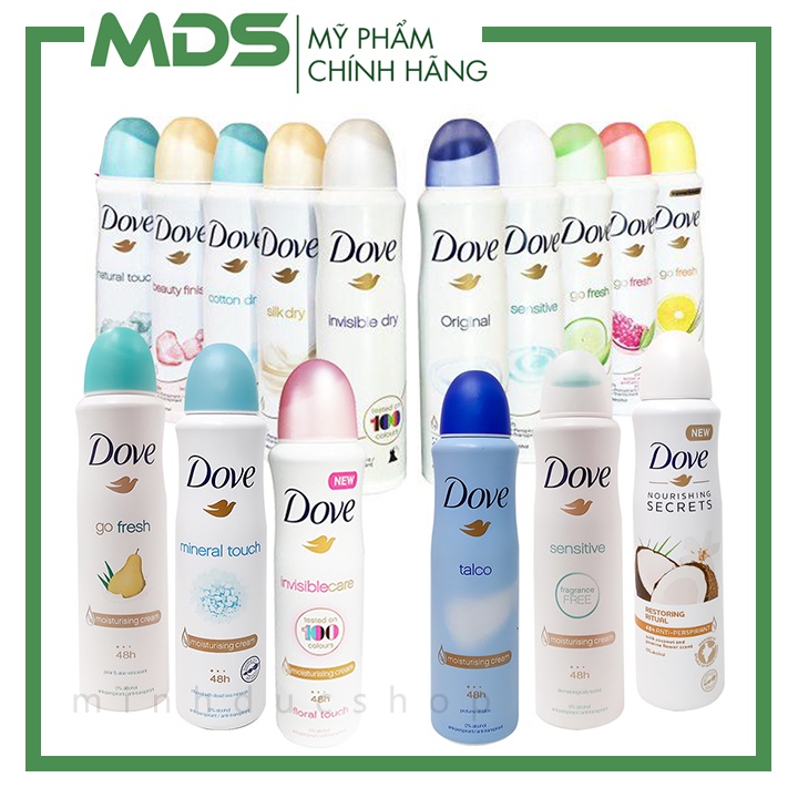 Xịt Khử Mùi Dove 48h Hương Dịu Nhẹ 150ml hàng chính hãng (có nhiều mùi)