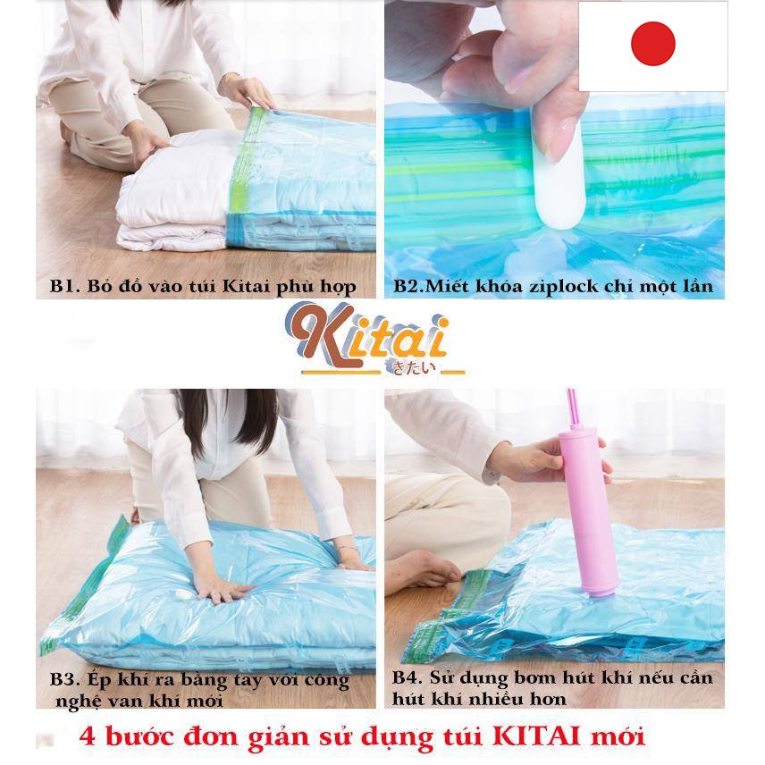 Túi hút chân không Kitai KT033 Nhật Bản đựng quần áo, chăn màn, mền gối cỡ lớn kích thước 80x100cm cho gia đình bạn