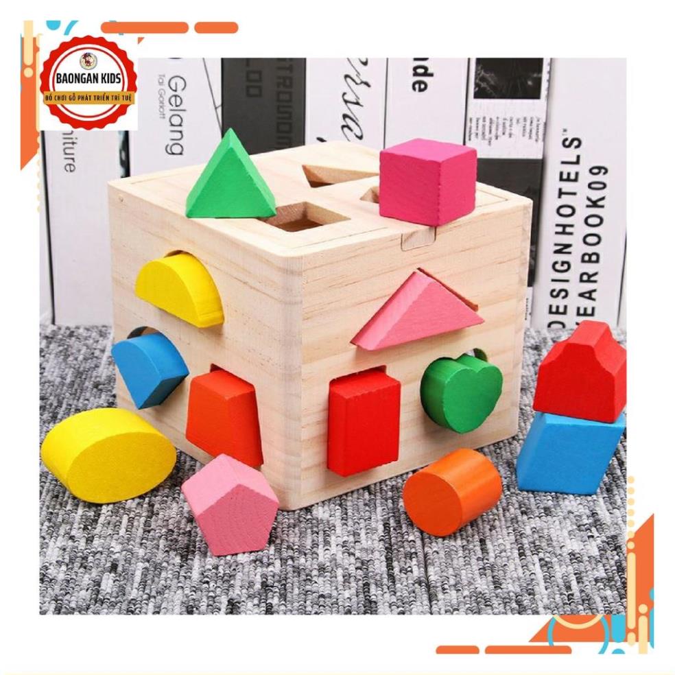 Đồ Chơi Gỗ Montessori, Đồ Chơi Thông Minh- Combo Hộp Thả Hình Bằng Gỗ Kèm Đập Bóng Cho Bé
