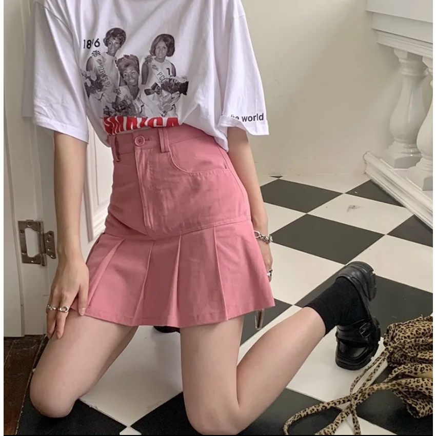 Chân váy jean Chữ a Lưng Cao Màu Sắc Thời Trang Cho Nữ