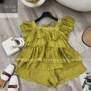 Set áo bèo tầng cổ vuông + quần sooc (sale-không đổi trả dưới mọi hình thức)