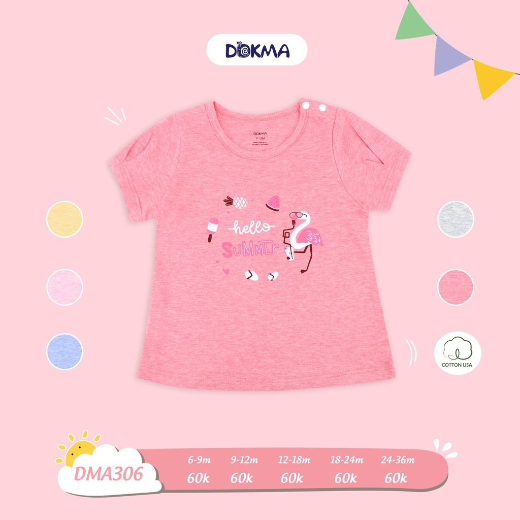 (6-&gt;18 tháng) Áo cộc tay bé gái Dokma – chất cotton hữu cơ siêu mềm mịn, thoáng khí (DMA306)