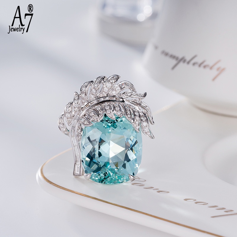 Mặt Dây Chuyền Bạc S925 Hình Lông Vũ Đính Kim Cương Lớn Màu Xanh Dương Chất Lượng Cao X4Y86