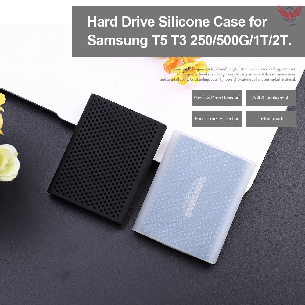 Vỏ Bọc Ổ Cứng Ssd Bằng Silicon Chống Trượt Chống Sốc Chống Trầy Xước Cho Samsung T5 T3 250 / 500g / 1t / 2t Đen