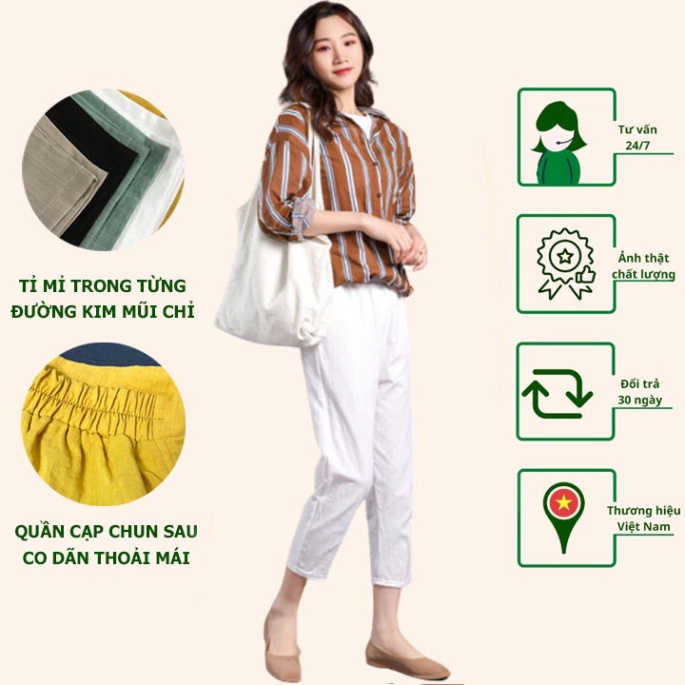 Quần đũi nữ dài, chất liệu đũi xước thấm hút mồ hôi tốt, quần trơn nhiều màu