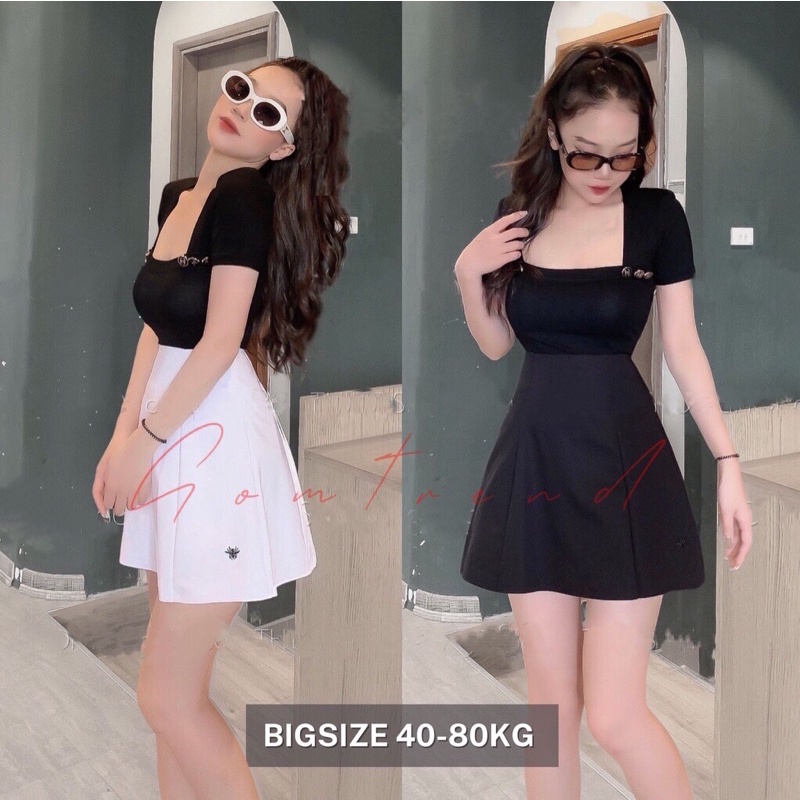 Chân Váy Nữ Chữ A Xòe Thêu Con Ong Cạp Lưng Cao Chất Kaki Dáng Phồng Phong Cách GomTrend