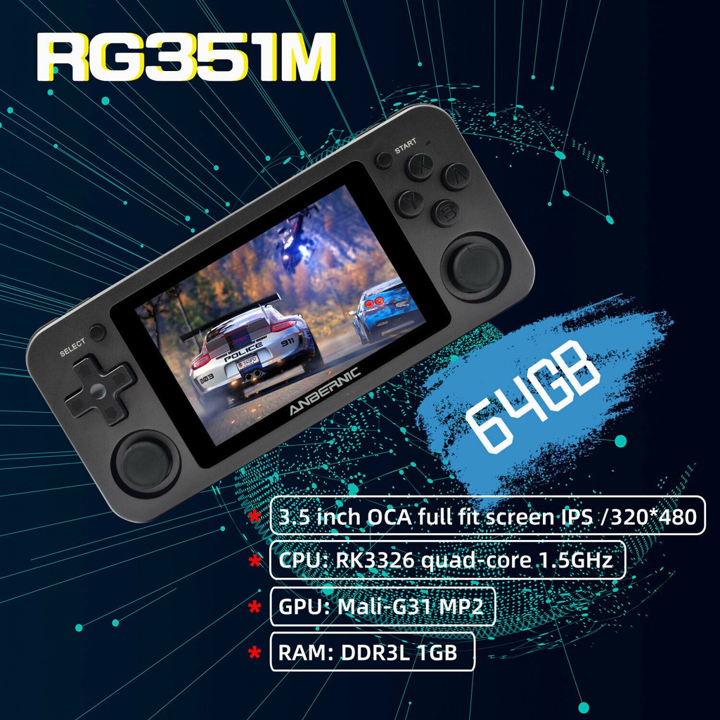 Máy Chơi Game Cầm Tay RG351M Phiên Bản Nhôm Hỗ Trợ Hơn 20 Dòng Games PS1 PSP Tặng Kèm Thẻ Nhớ 64GB