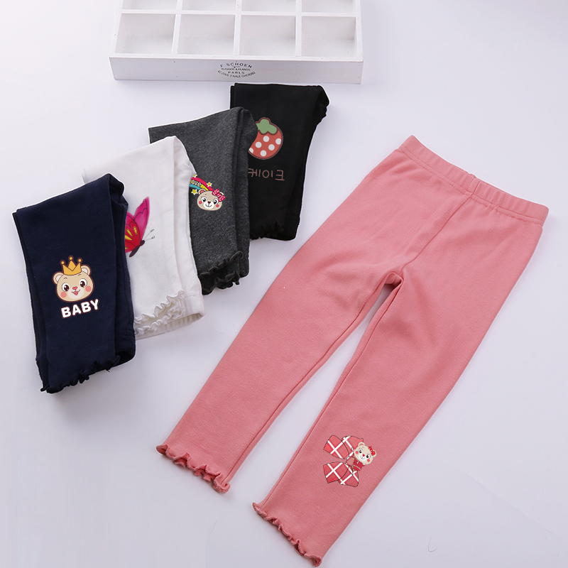 Quần legging cho bé gái 2021 mùa xuân mới trẻ em 3 quần cotton trẻ em quần dài màu hồng 6 năm tuổi công chúa cũ hoạt hình 4 quần dài bên ngoài 7 tuổi