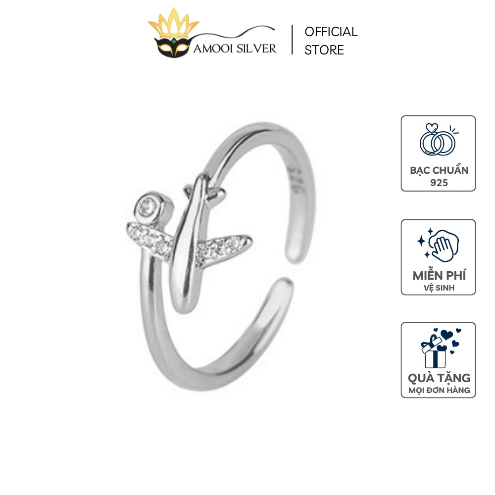 Nhẫn Bạc Cao Cấp S925 Freesize Mẫu Máy Bay Đính Đá Nhỏ Xinh - Amooi Silver AN46