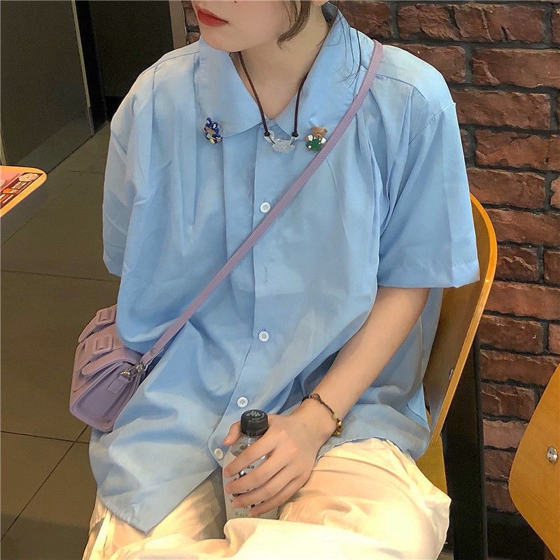 Áo Sơ Mi Tay Ngắn Màu Sắc Thời Trang Cho Nữ