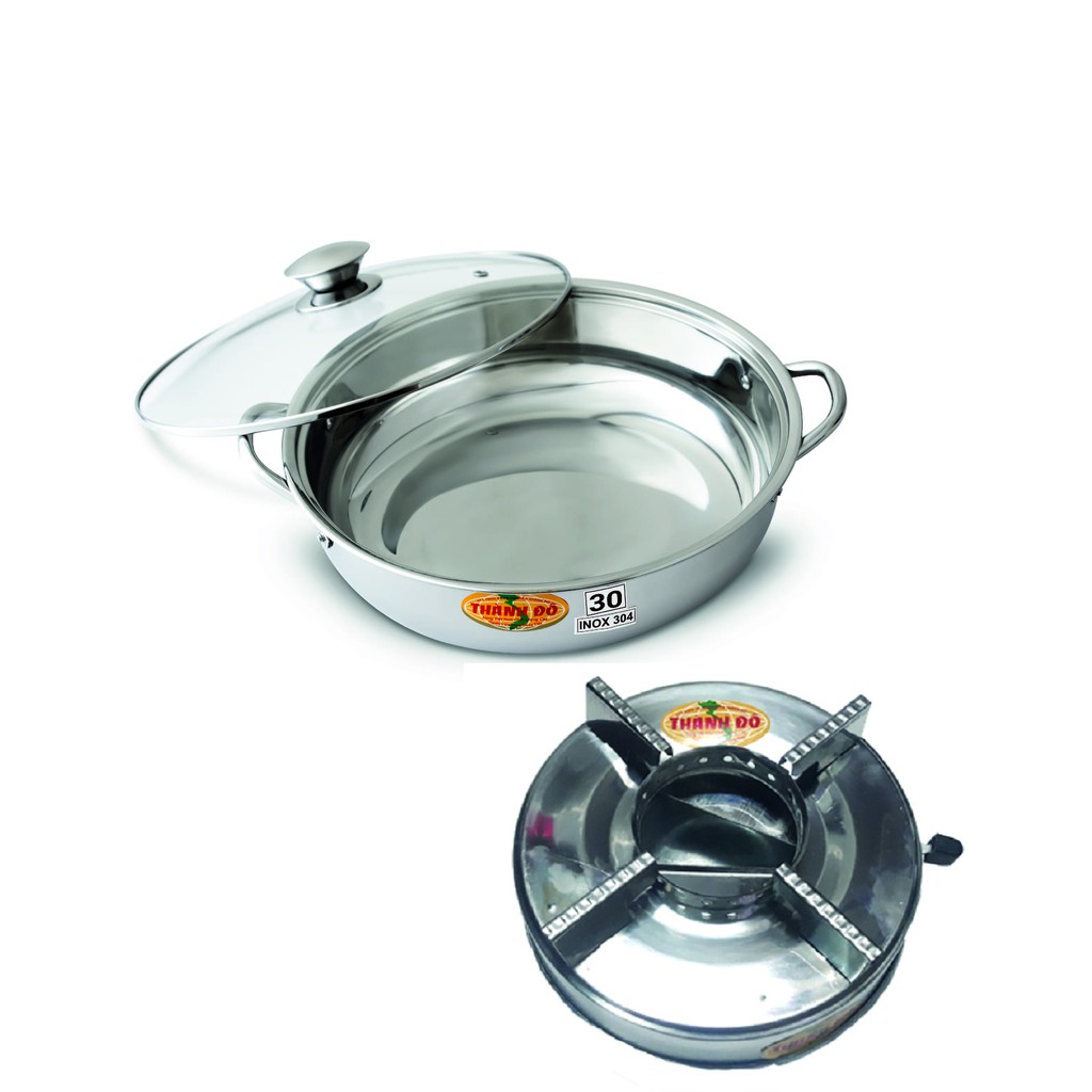 NỒI LẨU CAO CẤP INOX 304 NẮP KÍNH CAO CẤP THÀNH ĐÔ -TẶNG NGAY 1 BẾP CỒN INOX CAO CẤP