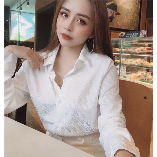 Áo sơ mi công sở nữ họa tiết Đi o in chìm chất lụa tuyết dày dặn siêu sang chảnh (Thời trang công sở VIP)