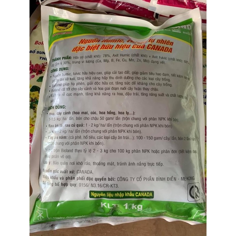 Phân bón hữu cơ BiO Land với nguồn axit humic và fulvic hữu hiệu cao(68%)- xuất xứ Canada, gói 1kg, l/h 0967 863 963