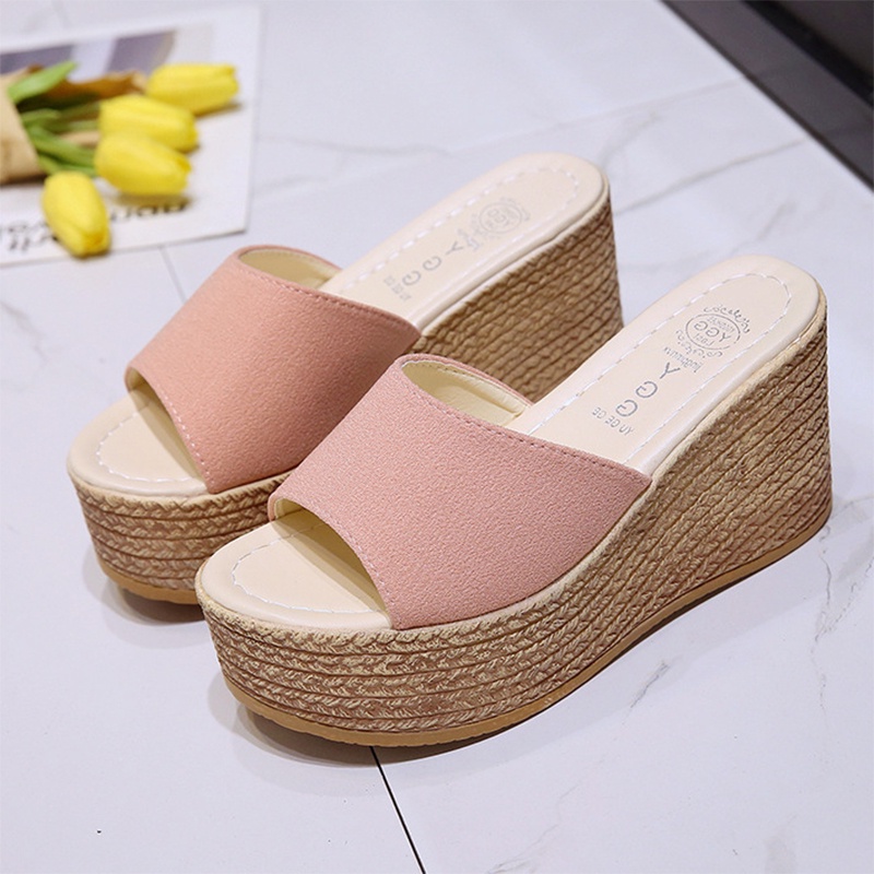 Dép Đế Dày 9CM Hở Mũi Thiết Kế Đơn Giản Thời Trang Hàn Quốc Cho Nữ