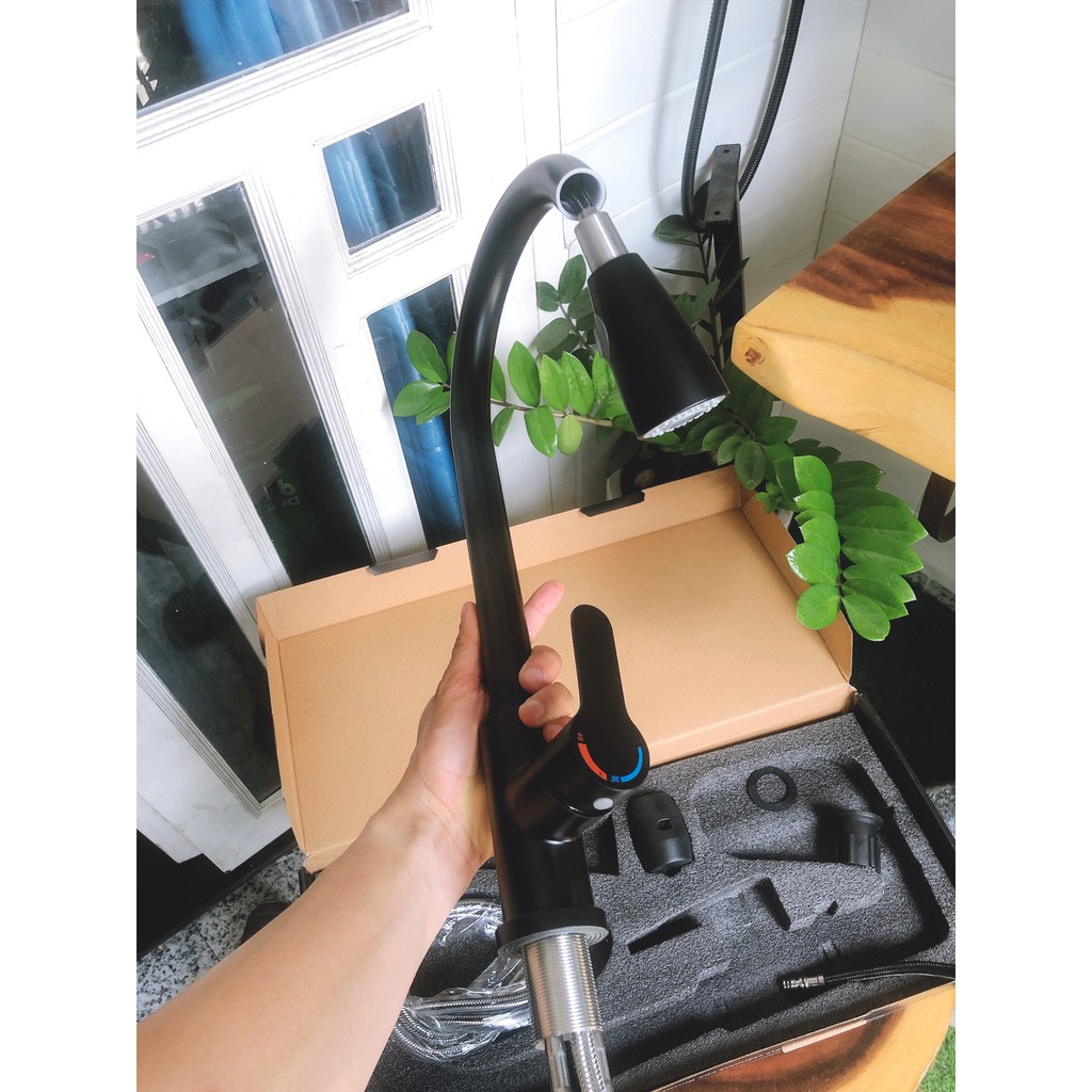 Vòi rửa chén rút nóng lạnh 304 tỉnh điện đen