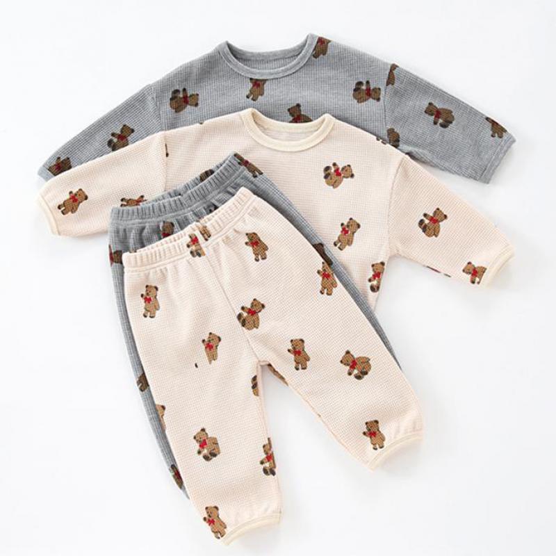 Bộ Đồ Ngủ In Họa Tiết Gấu Hoạt Hình Thời Trang Xuân Thu 2023 Cho Bé Sơ Sinh