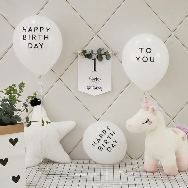 Set 2 Bong Bóng Trắng In Chữ Happy Birthday To You Trang Trí Sinh Nhật - Tiệc - Party - Bóng Thường 10inch