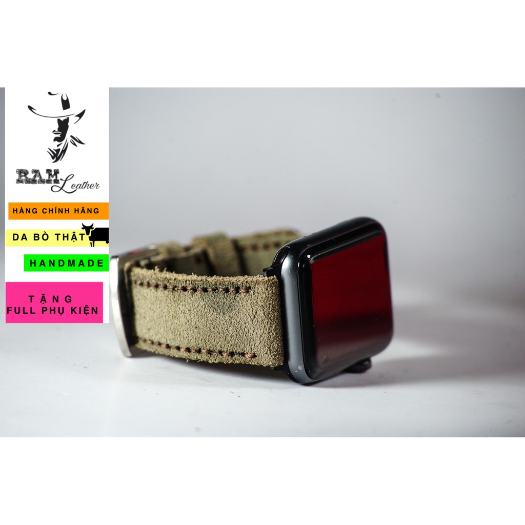 Dây đồng hồ da bò thật rằn ri quân đội handmade bền chắc cao cấp RAM Leather 1968 - tặng khóa chốt và cây thay dây