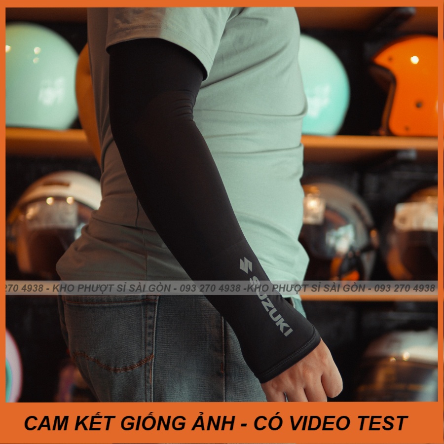 Ống tay chống nắng in decal phản quang logo Suzuki racing chống UV thun lạnh co giãn