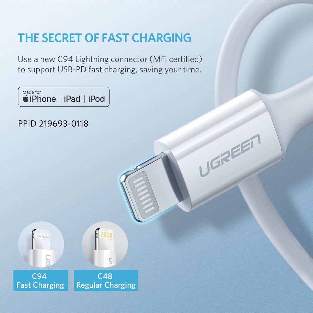 Cáp USB Type C to Lightning Ugreen 10493 dài 1m chính hãng - Hapu Shop