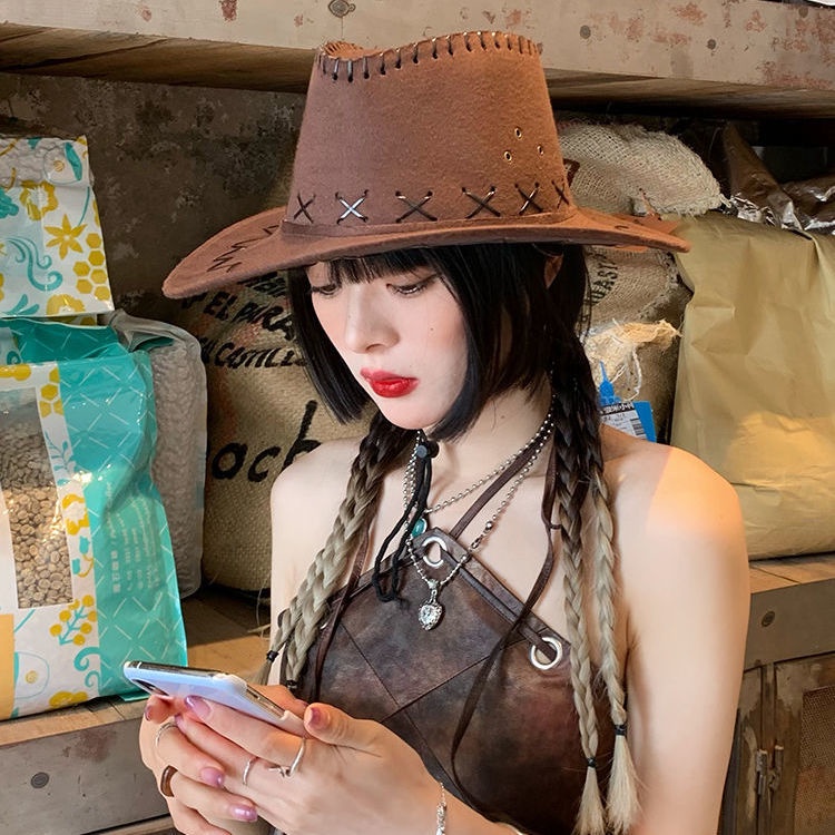 Nón Cao Bồi Phương Tây Vành Rộng Che Nắng Phong Cách retro Mùa Hè Cho Cặp Đôi
