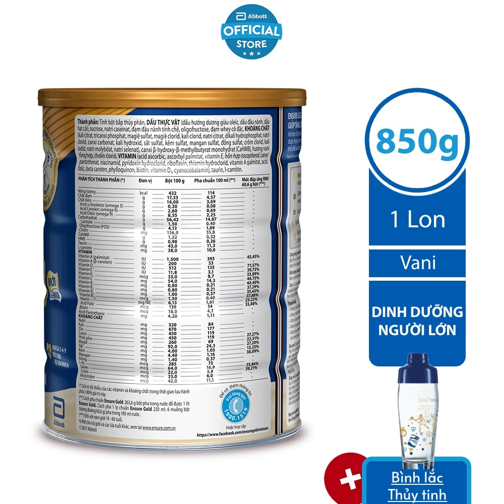 [Tặng Bình lắc Thủy tinh] Sữa bột Ensure Vani 850G/lon | BigBuy360 - bigbuy360.vn