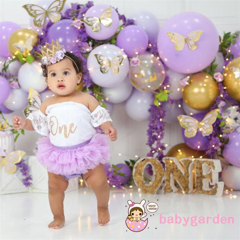 BABYGARDEN-0-24momths Baby Girl Outfits, Off Shoulder Short Sleeve Floral Lace Romper Ruffle Elastic Waist Shorts