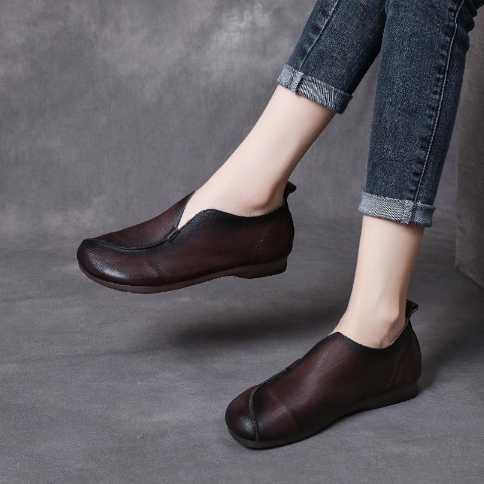 Giày Oxford Da Thật Đế Mềm Phong Cách retro Cho Nữ