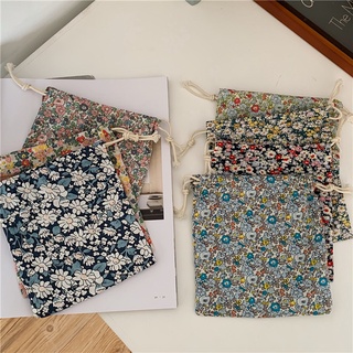 Túi vải canvas rút dây mini in họa tiết hoa thời trang xinh xắn