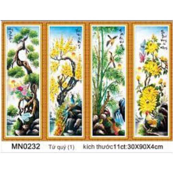tranh thêu tứ quý tùng cúc trúc mai MN0232 - 30*90*4 - tranh chưa thêu