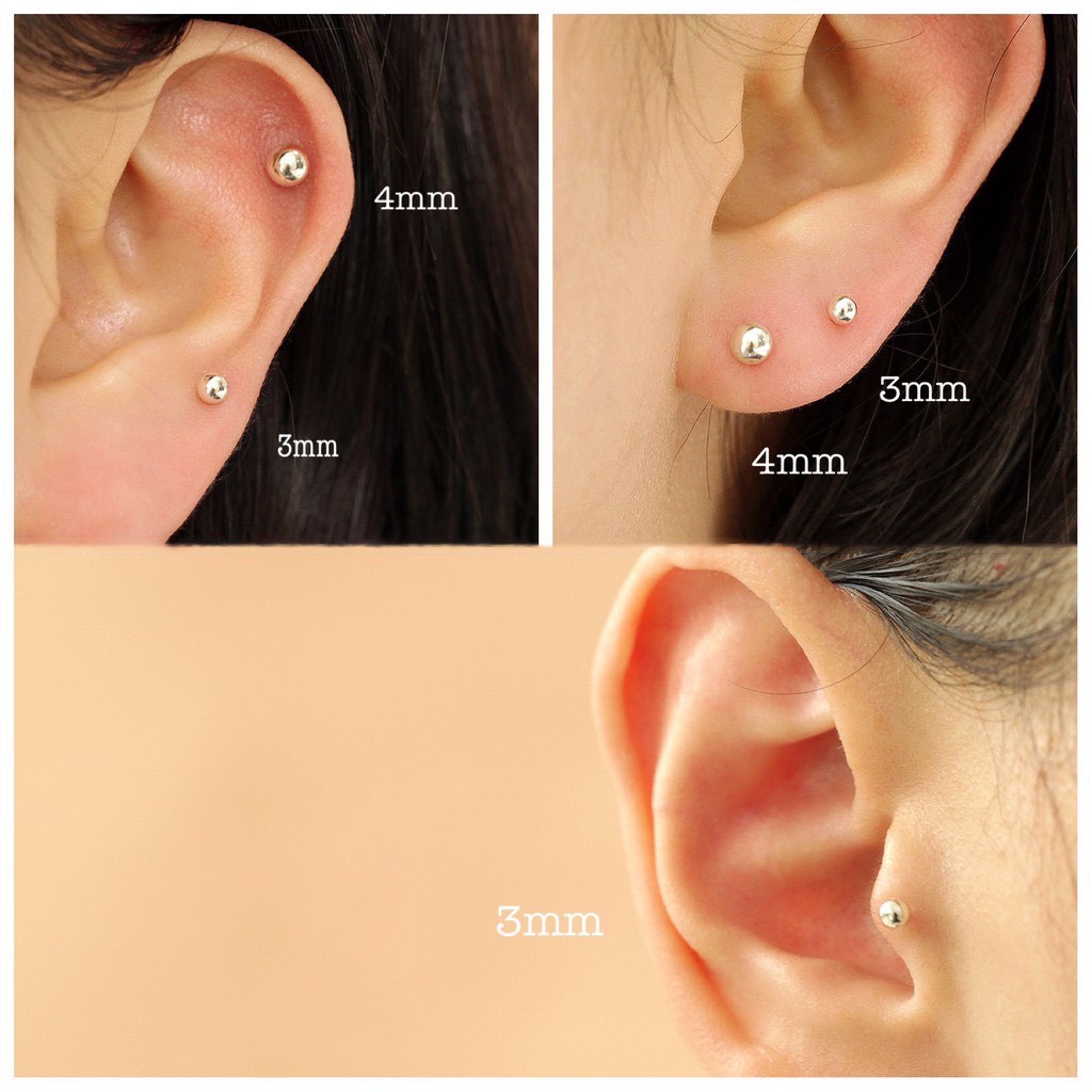 Khuyên Tai Bông Tai Nam Nữ Xỏ Cơ Bản 2 Đầu Bi Thép Titan Không Gỉ