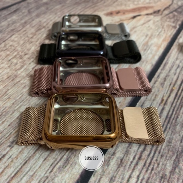 Combo dây milanese+ốp cao su mạ crom apple watch 38/42