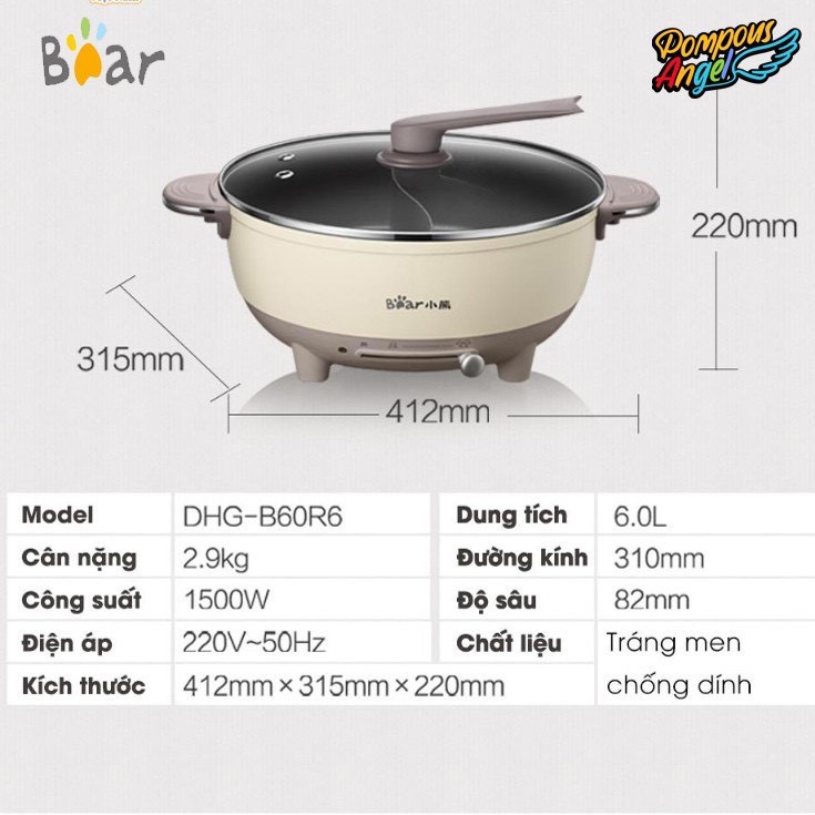 [CHÍNH HÃNG]Nồi Lẩu Uyên Ương Bear DHG B60K1