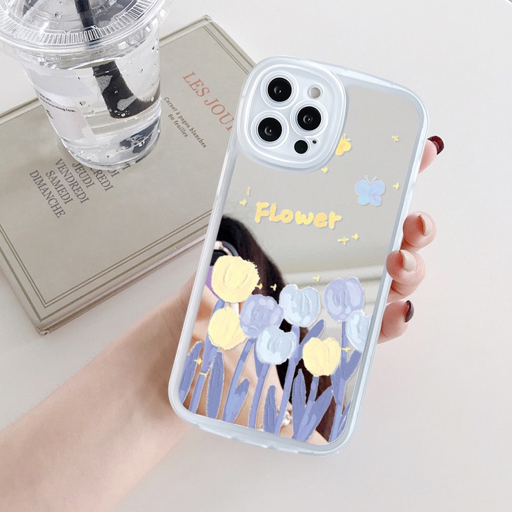 Ốp lưng iphone gương cạnh vuông hoa hồng 6/6plus/7/7plus/8/8plus/x/xs/11/12/13/pro/max/plus/promax-Sale HOT E4-1